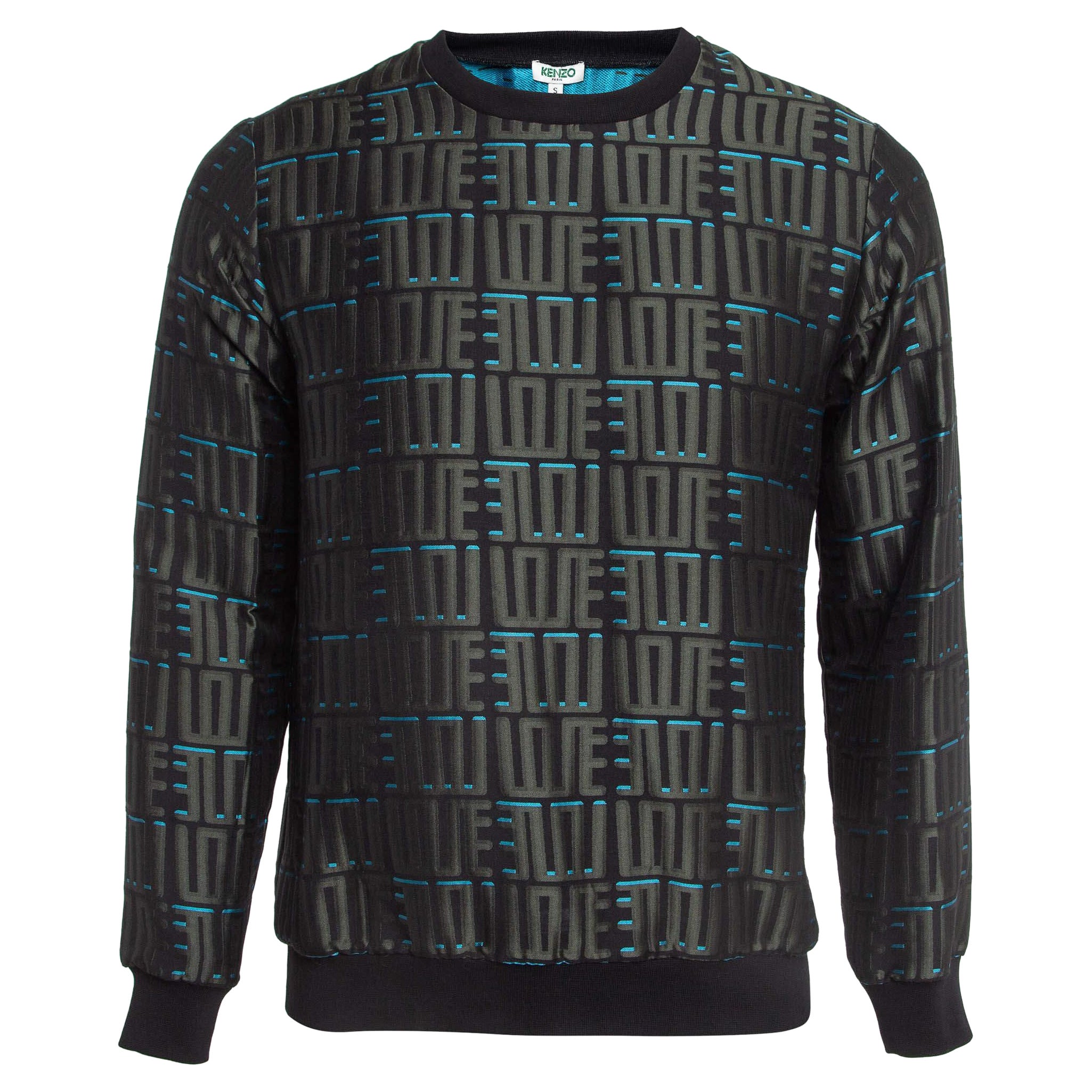 Kenzo Grey Monogram Jacquard Crew Neck Sweatshirt S For Sale