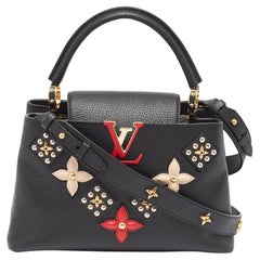 Louis Vuitton Black Taurillon Leather Limited Edition Applique Capucines PM Bag