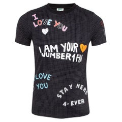 Kenzo - Maglietta nera girocollo in cotone con scritta 'i Love You' XS