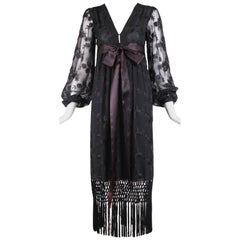 Givenchy Haute Couture Black Silk Embroidered Gown With Fringe Detail No 57292