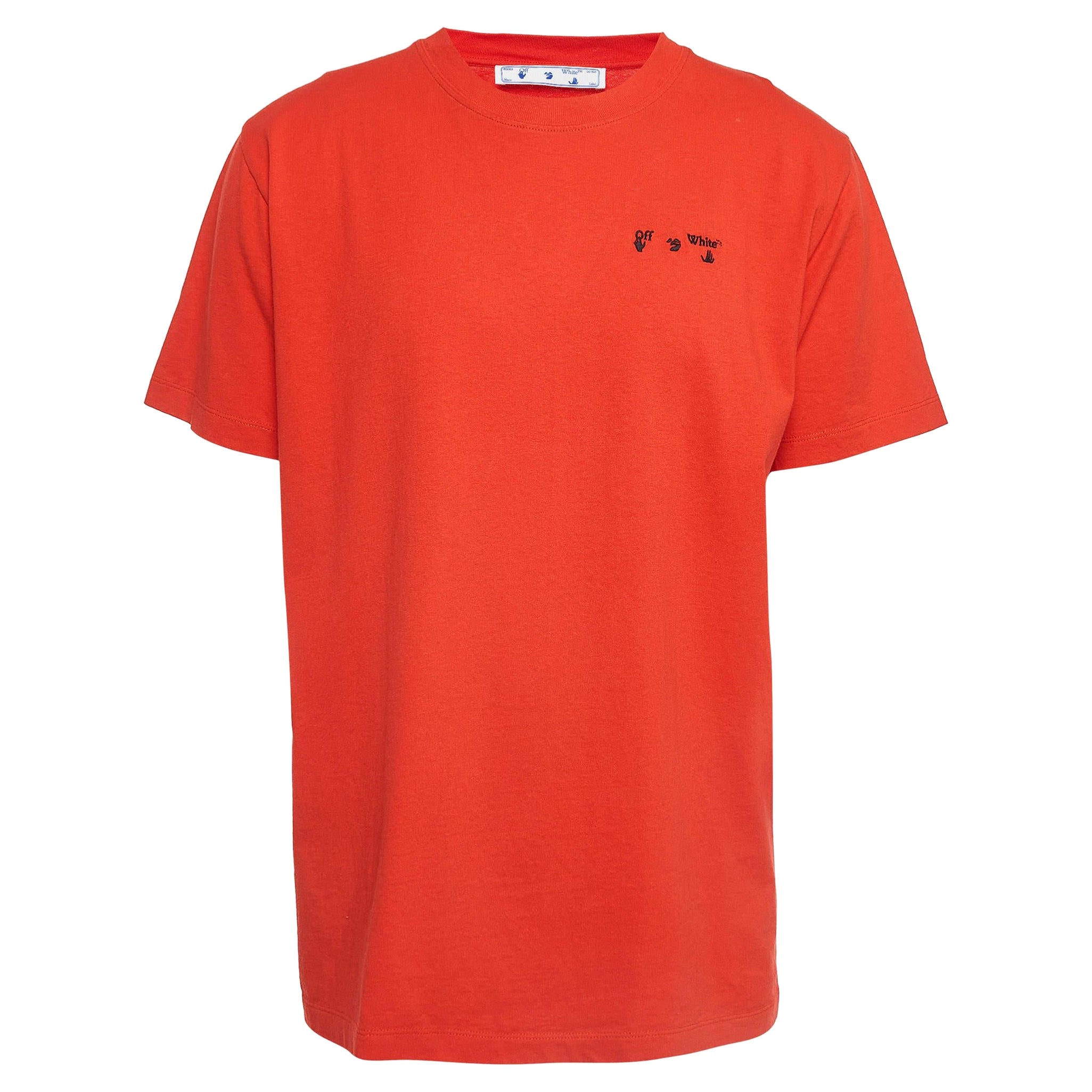Off-White Red Logo Embroidered Cotton T-Shirt XL For Sale