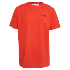 Off-White Red Logo Embroidered Cotton T-Shirt XL