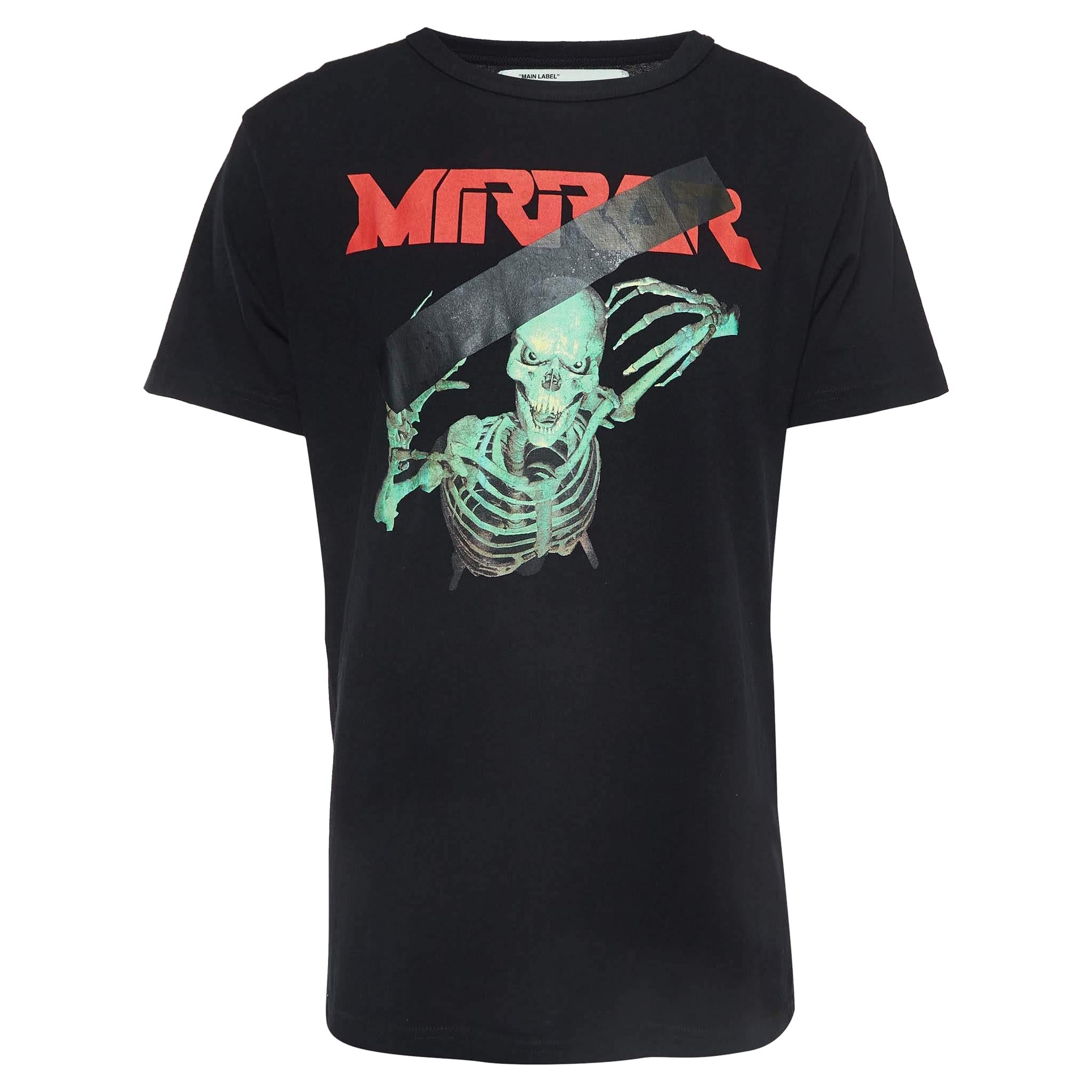 Off-White Black Mirror Print Cotton T-Shirt XL For Sale