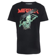 Off-White Camiseta de algodón negra con estampado de espejo XL