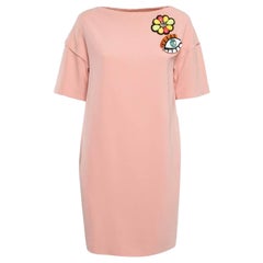 Boutique Moschino Pink Brooch Applique Crepe Shift Dress S