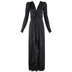 1982 Yves Saint Laurent YSL Haute Couture Black Silk Satin Gown No. 53608