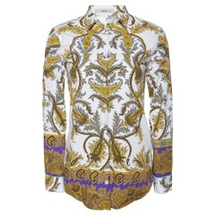 Etro - Chemise blanche/jaune à boutons sur le devant en coton imprimé cachemire S