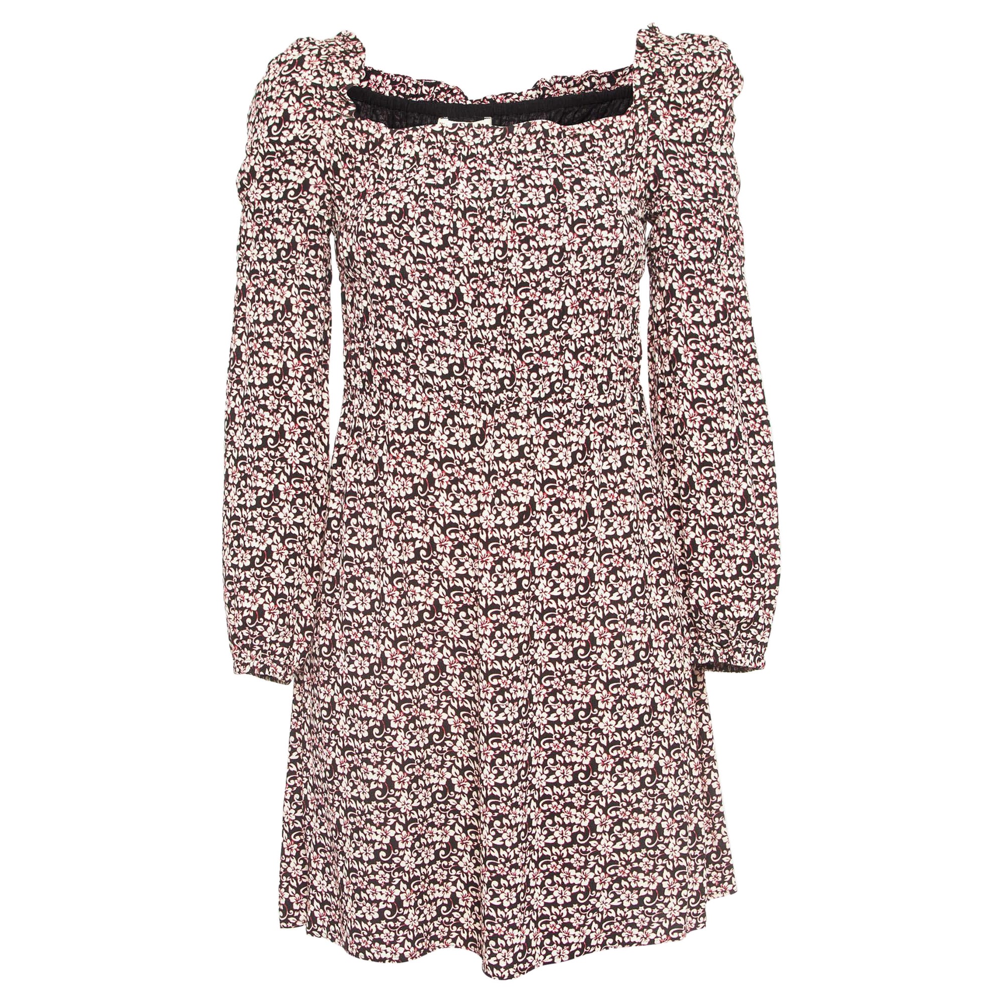 Maje Black/Pink Floral Print Crepe Ranael Mini Dress M For Sale