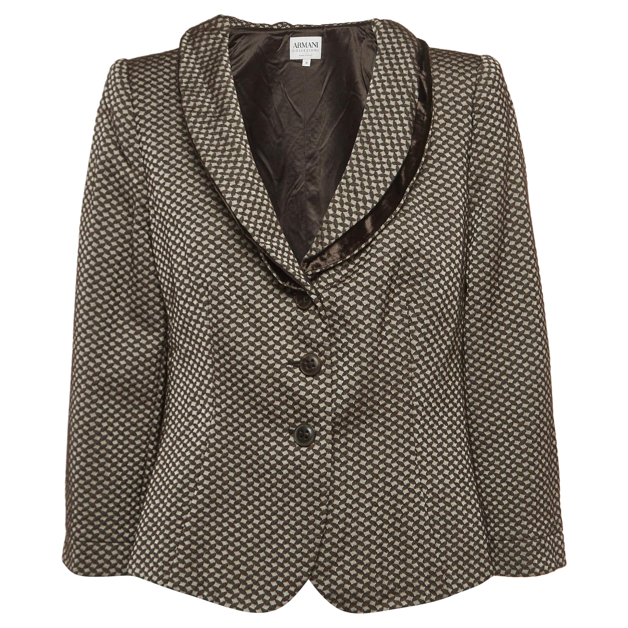 Armani Collezioni Vintage Brown Jacquard Single Breasted Blazer XL For Sale