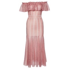 Alexander McQueen Pink Sheer Knit Off Shoulder Maxi Dress XS