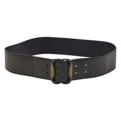 Bottega Veneta Metallic Black Leather Buckle Wide Belt 88 CM