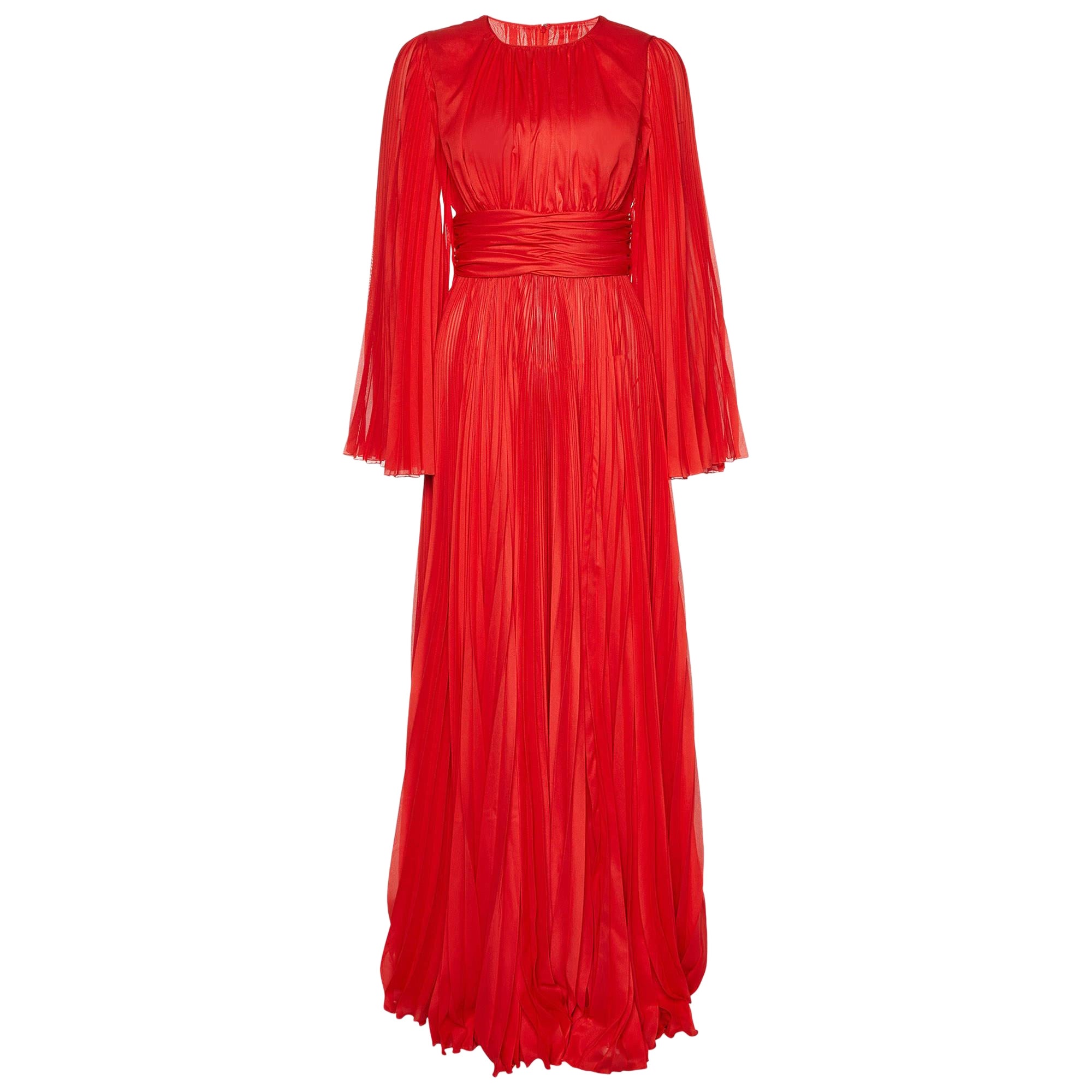 Dolce & Gabbana Rotes plissiertes langes Kleid aus Chiffon S