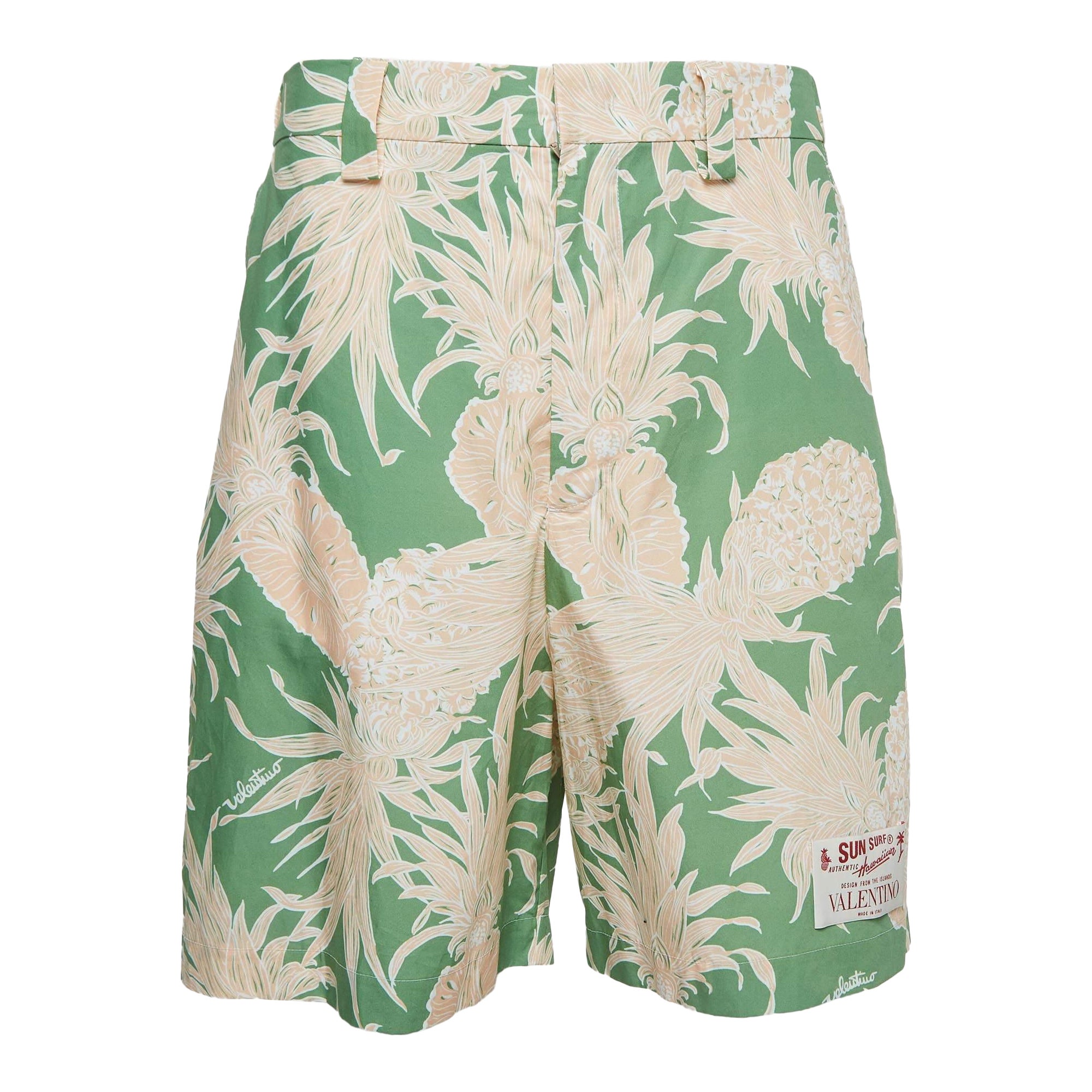 Valentino Grüne Baumwoll-Shorts mit Ananasdruck S