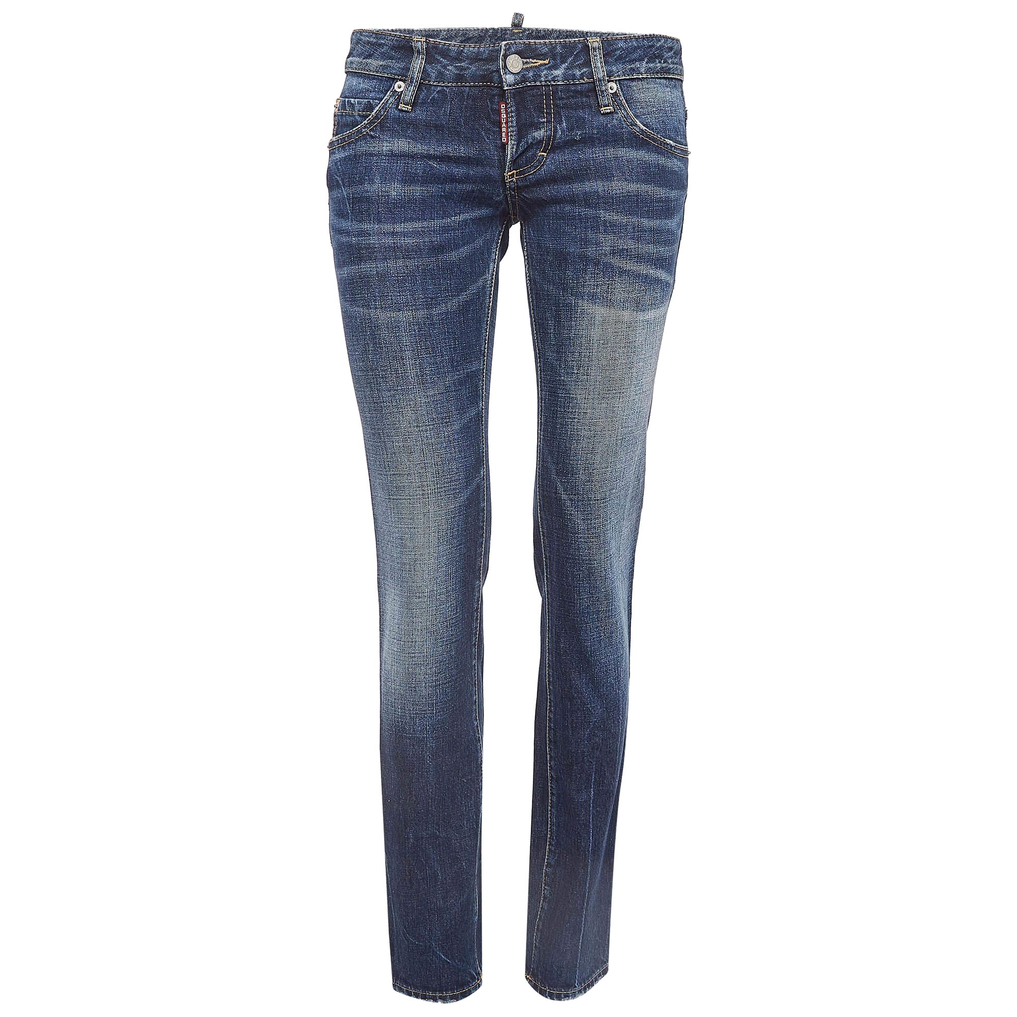 Dsquared2 Blue Washed Denim Low Rise Jeans S Waist 32" For Sale
