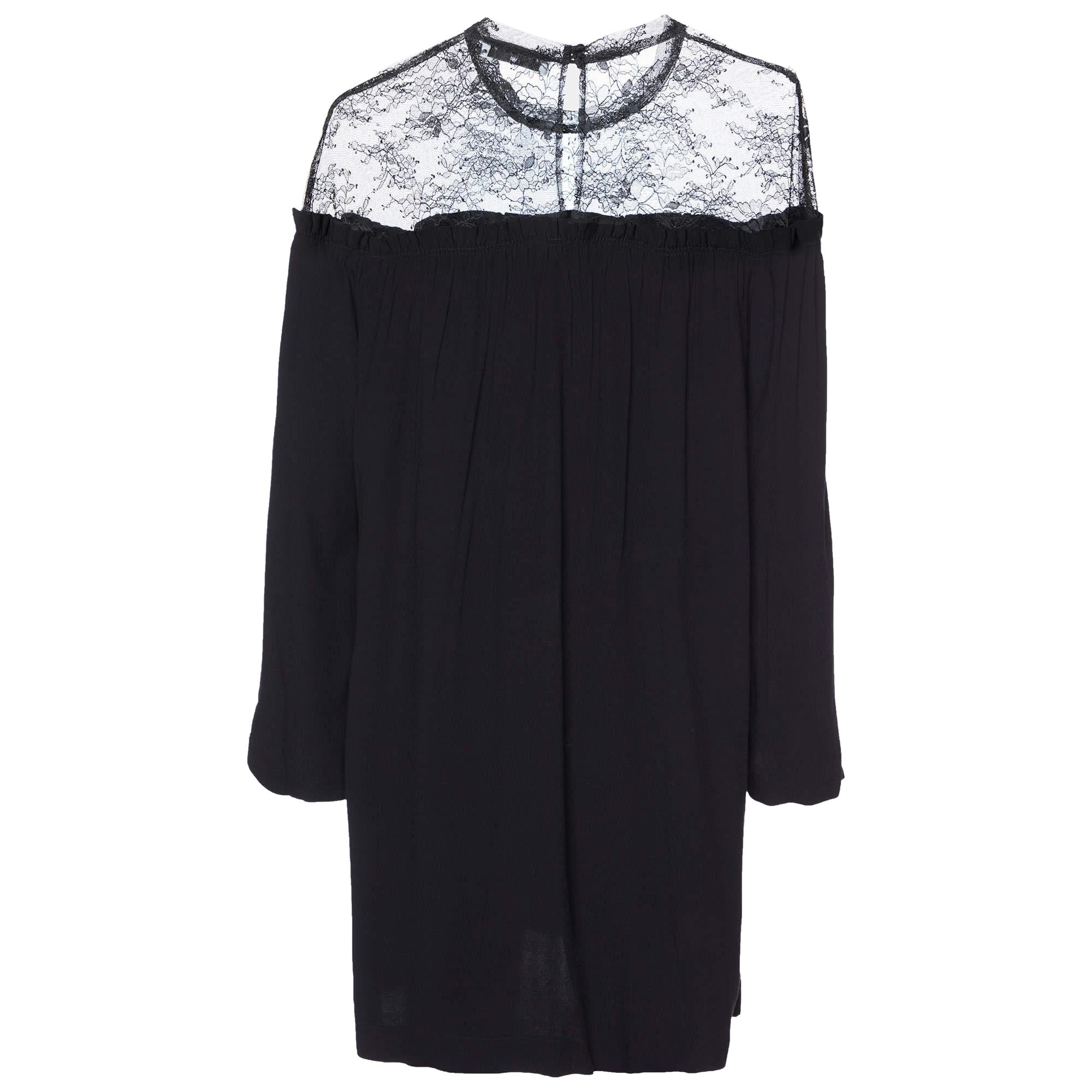 Sandro Black Crepe Lace Trim Shift Dress L For Sale