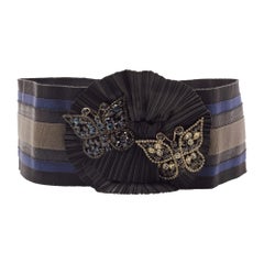 Dolce & Gabbana Tri Color Stripe Elastic Butterfly Crystals Waist Belt