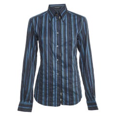 Dolce & Gabbana Blue Striped Cotton Full Sleeve Shirt M