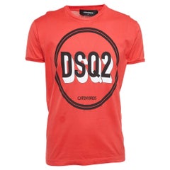 Dsquared2 Red Logo Print Cotton Half Sleeve T-Shirt S