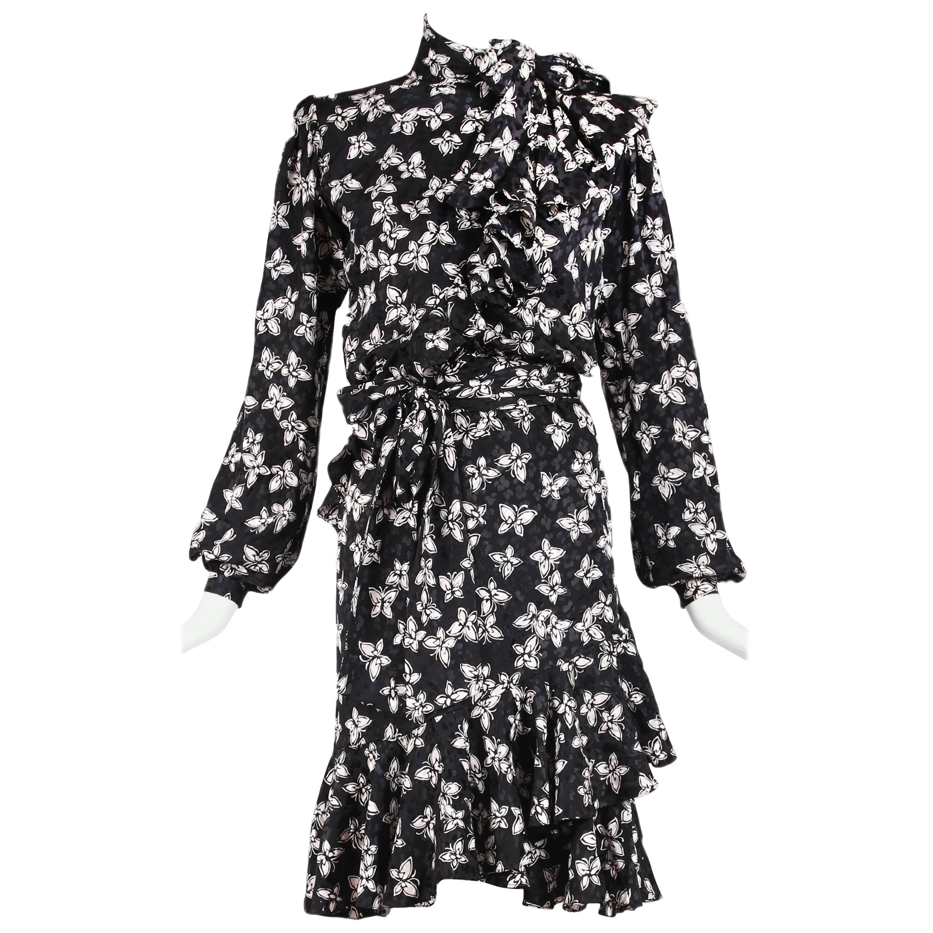 Vintage Yves Saint Laurent YSL Haute Couture Silk Butterfly Print Dress No.54033