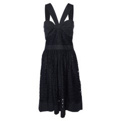 Boutique Moschino Black Lace Gathered Neck Dress M