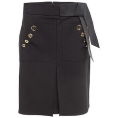 Elisabetta Franchi Black Leather Trim Stretch Crepe Button Detail Mini Skirt L