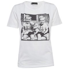 Dsquared2 White Digital Print Cotton Half Sleeve T-Shirt L