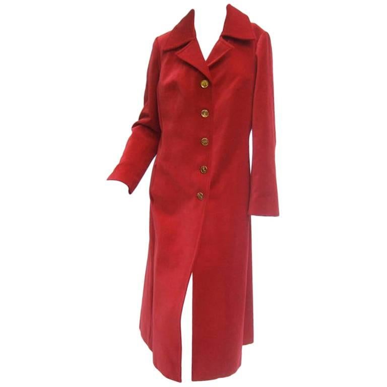 Roberta di Camerino Scarlet Red Velvet Coat Made in Italy c 1970