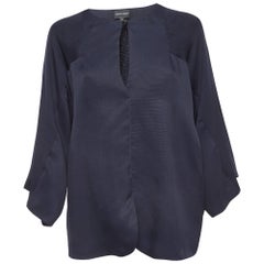 Giorgio Armani Navy Blue Silk Kimono Sleeve Blouse M