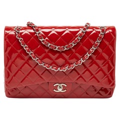 Chanel Red Quilted Patent Leather Maxi Classic Double Flap Bag