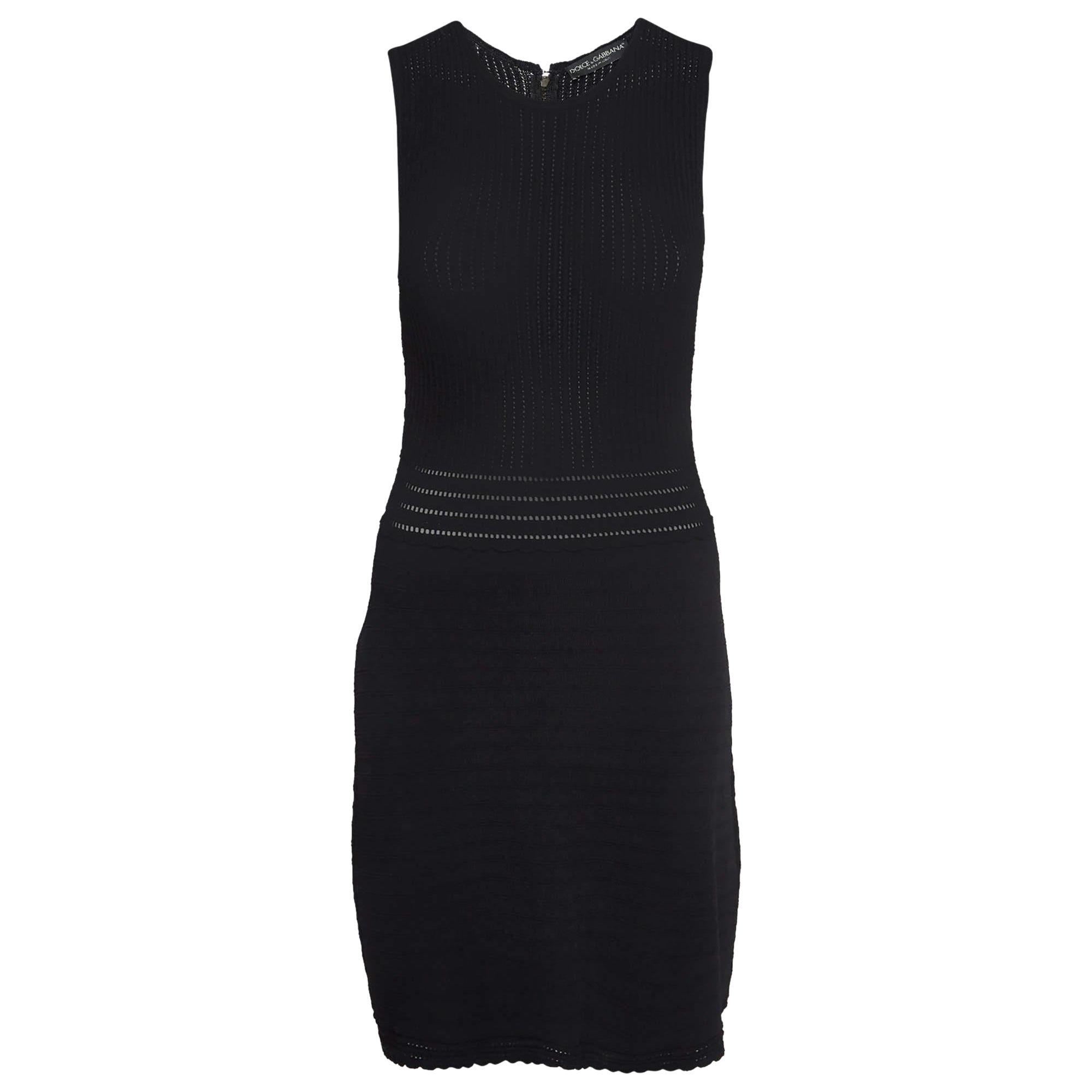 Dolce & Gabbana Minivestido acampanado sin mangas de punto negro XS