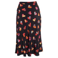 Boutique Moschino Falda Midi Acampanada de Seda con Estampado Corazón Negro S