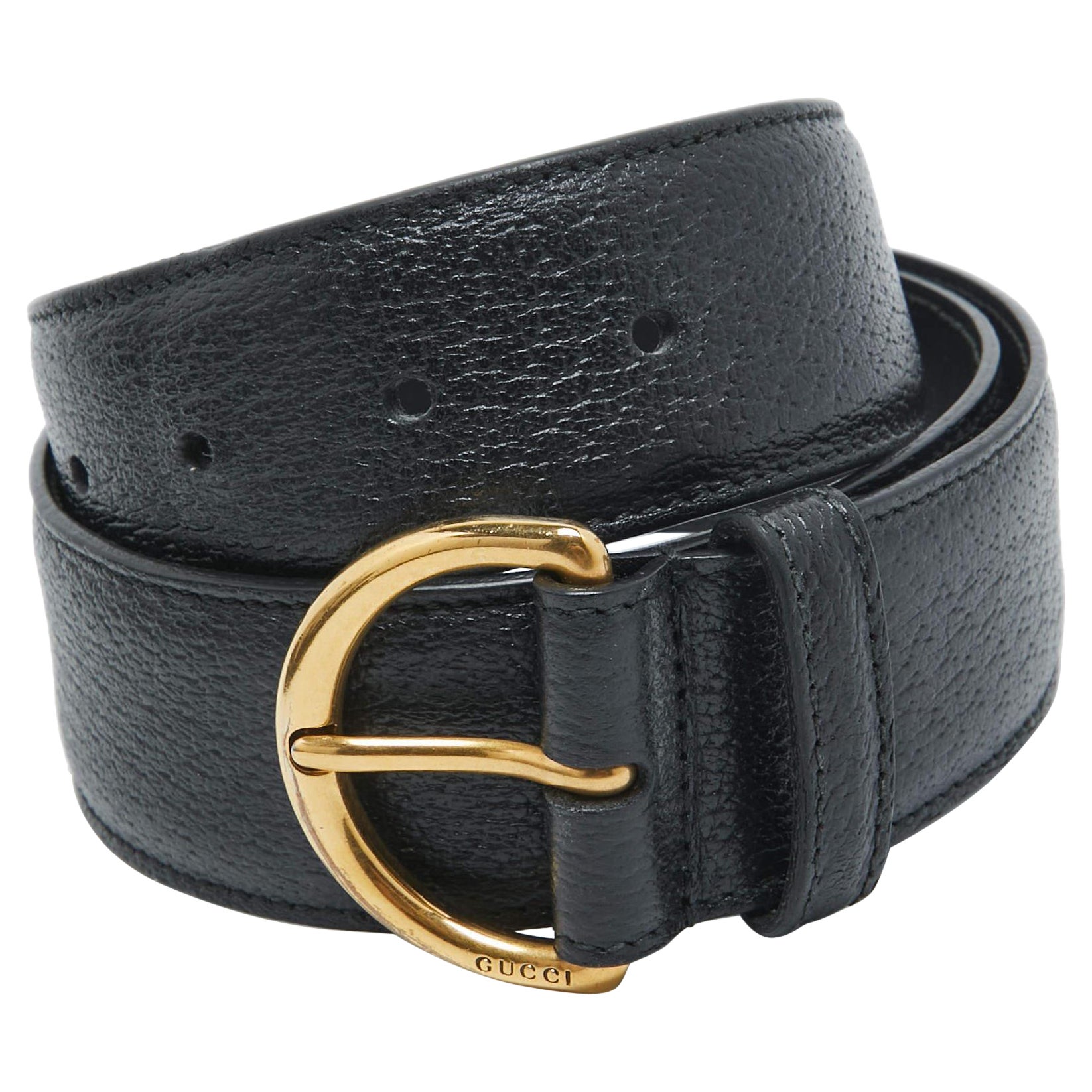 Gucci Black Textured Leather Buckle Belt 70 CM