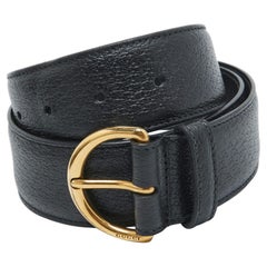 Gucci Black Textured Leather Buckle Belt 70 CM