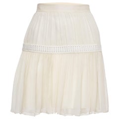 Chloe White Lace Trim Silk Gathered Mini Skirt S
