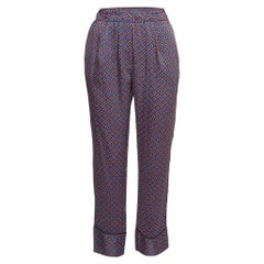 Sandro Blaue Satinhose mit Blumendruck und geradem Ausschnitt in Straight Fit, M