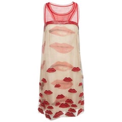 Philosophy di Alberta Ferretti Red/Beige Lip Applique Tulle Dress S