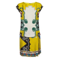 Etro Yellow Printed Silk Layered Short Dress S