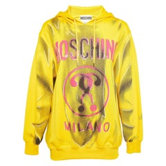 Moschino Couture Gelber übergroßer Kapuzenpullover aus Jersey mit Kontrast-Logodruck in Übergröße S