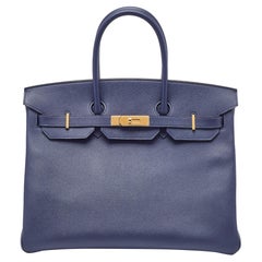 Hermes Blue Saphir Epsom Leather Gold Finish Birkin 35 Bag