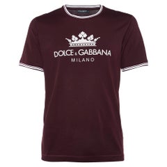 Dolce & Gabbana Camiseta de algodón con logo burdeos y cuello redondo L