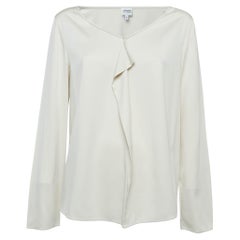 Armani Collezioni Camicetta con volant in raso di seta color crema L.A.