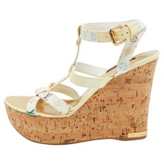 Louis Vuitton Canvas Patent Leather trappy Cork Wedge Platform Sandals 39