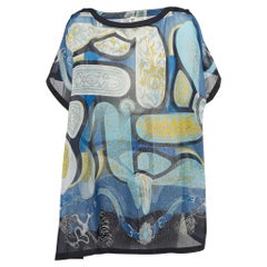 Hermes Mini Dress in cotone trasparente stampato blu Taglia unica