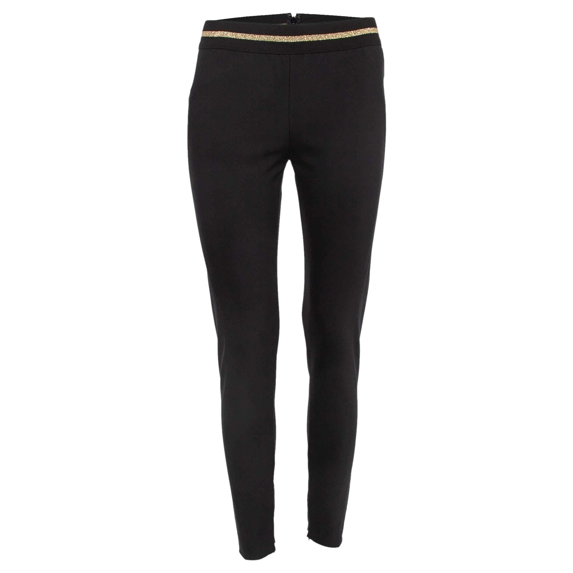 Stella McCartney Black Stretch Knit Waist Detail Skinny Pants M
