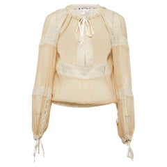 Sportmax Camicetta beige in pizzo e seta con dettaglio tie-up S