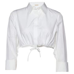Alaia Camicia Crop in cotone bianco con vita arricciata M.