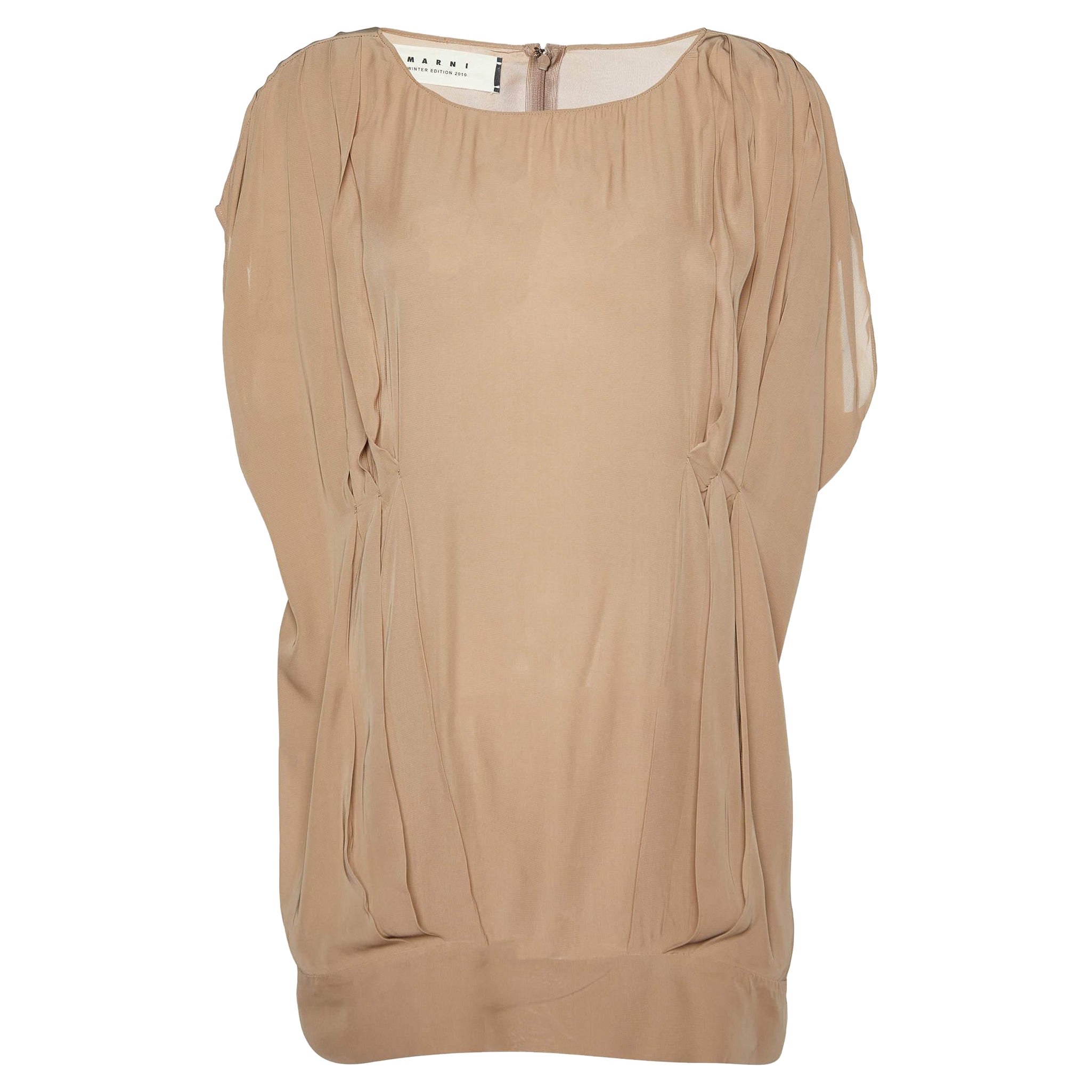 Marni Beige Pleated Crepe Loose Fit Blouse M For Sale