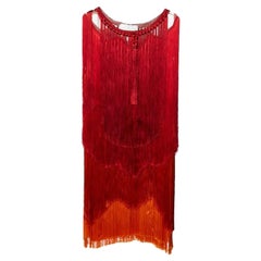 Alberta Ferretti Red Ombre Fringed Silk Mini Dress S