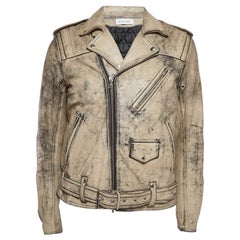 John Elliott X Blackmeans Beige Distress Ivory Paint Leather Riders Jacket XL
