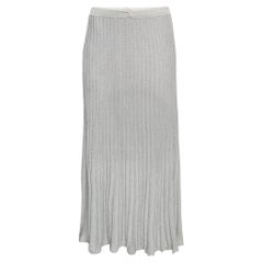 Sandro Silver Shimmer Effect Synthetic Pleated Midi Skirt S